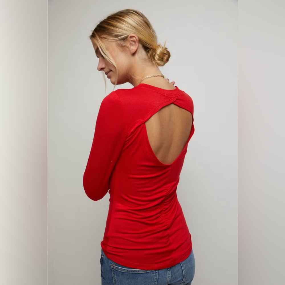 Red Long Sleeve Cinched Open Back Top